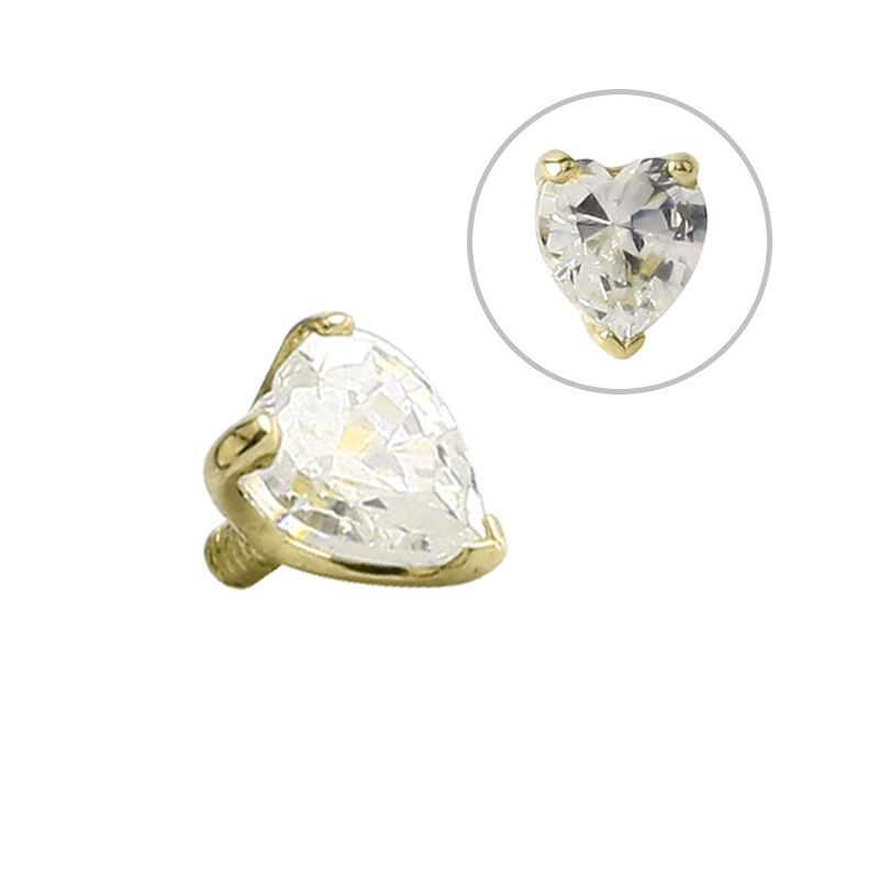 14K Gold Prong Set Heart Jewelled Attachment (For 1.6 Internally Threaded Jewelry) Sfere e Componenti