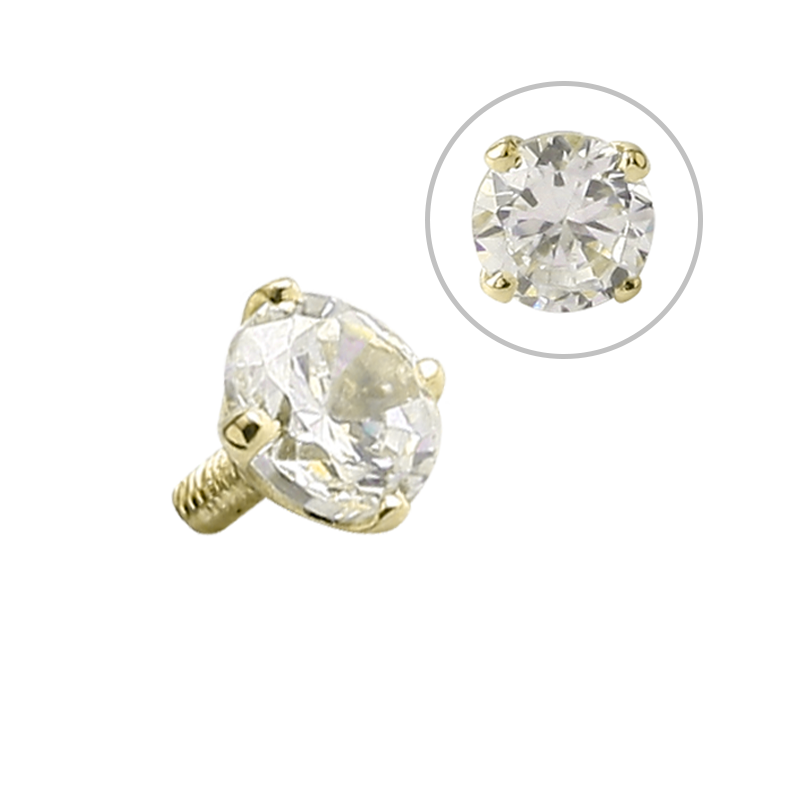 14K Gold Prong Set Round Jewelled Attachment (For 1.6 Internally Threaded Jewelry) Balls & Attachments