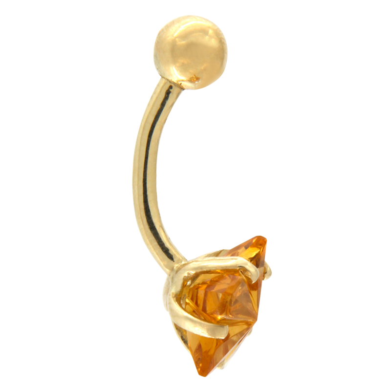 18k Gold Prong Set Jeweled Bananabell with Citrine Quartz AAA Quality Ombelico