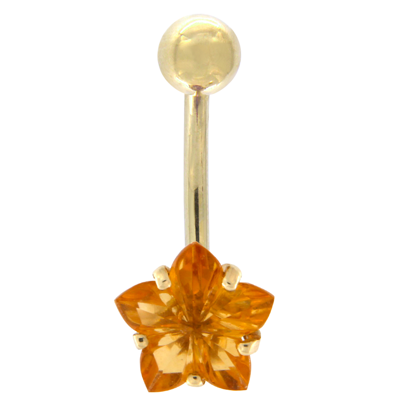 18k Gold Prong Set Jeweled Bananabell with Citrine Quartz AAA Quality Ombelico