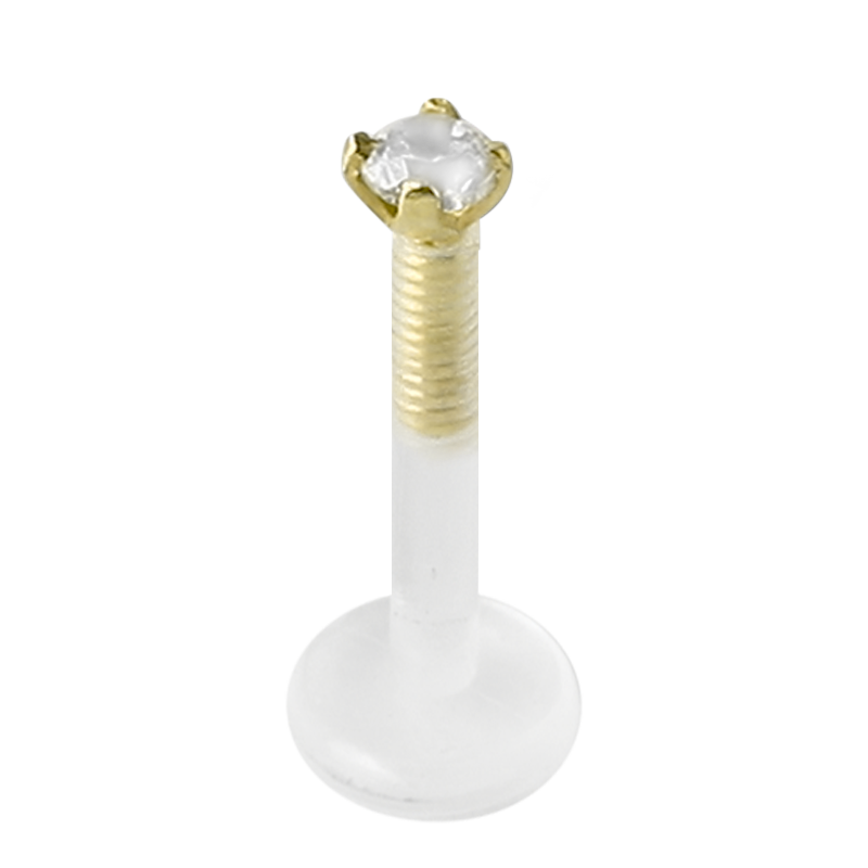 Bioplast® Internal Labret with 18K Gold Jewelled Stud (1.75mm Attachment) Labret