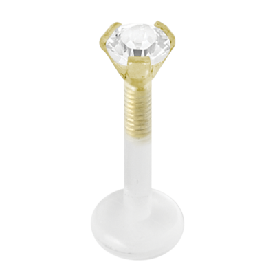 Bioplast® Internal Labret with 18K Gold Jewelled Stud (2.55mm Attachment) Labret