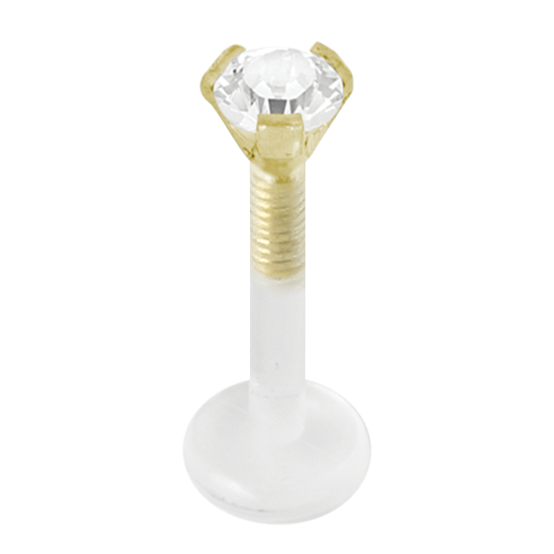 Bioplast® Internal Labret with 18K Gold Jewelled Stud (2.55mm Attachment) Labret