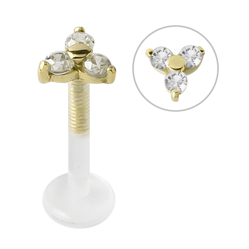 Bioplast® Internal Labret with 18K Gold Jewelled Trinity Labret