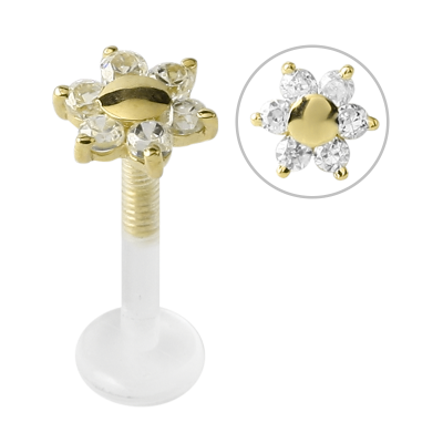Bioplast® Internal Labret with 18K Gold Jewelled Flower Labret