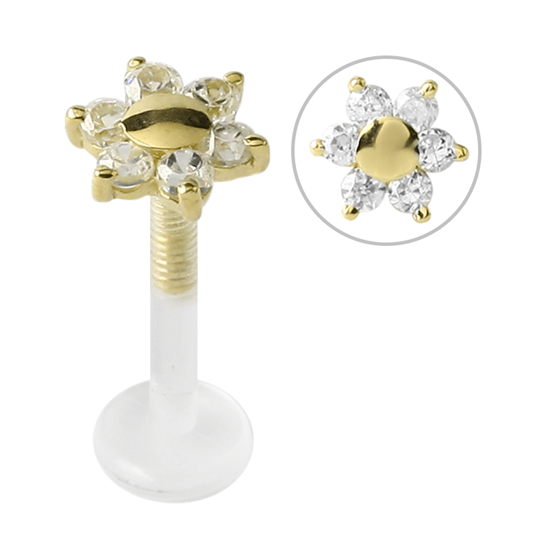 Bioplast® Internal Labret with 18K Gold Jewelled Flower Labret