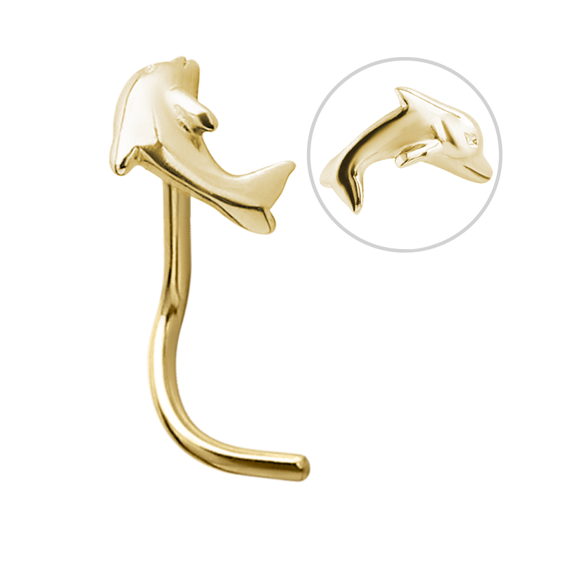 18k Gold Dolphin Nose Stud 0.8 Nostril e Cerchi