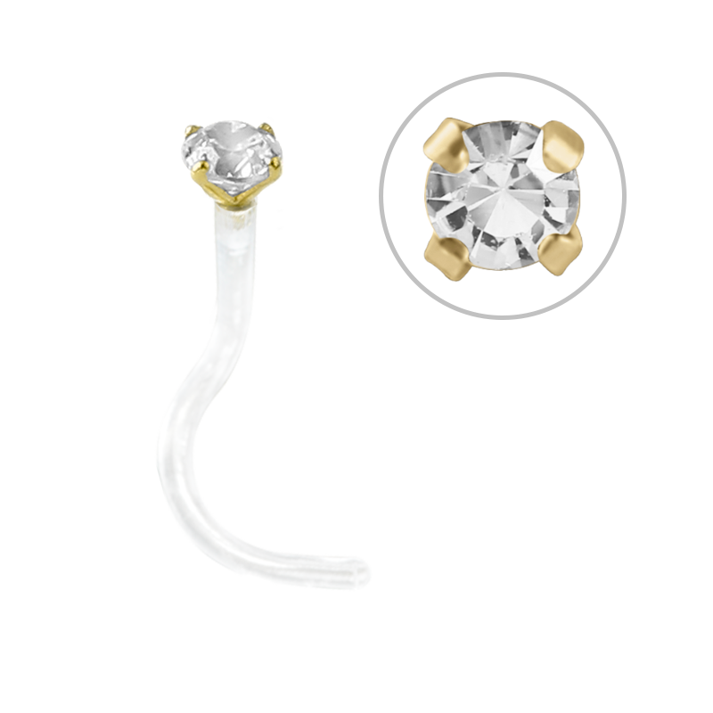 Bioplast® Nose Stud with 18K Gold and Swarovski (1.80/2.55mm Attachment) Nostril e Cerchi