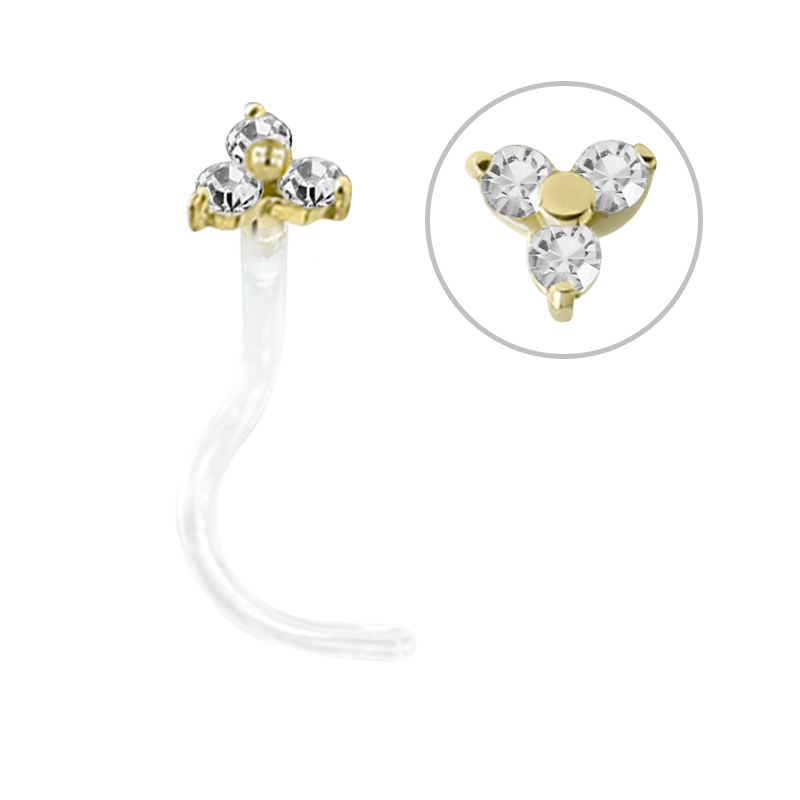 Bioplast® Nose Stud with 18K Gold and Swarovski Trinity Nostril e Cerchi