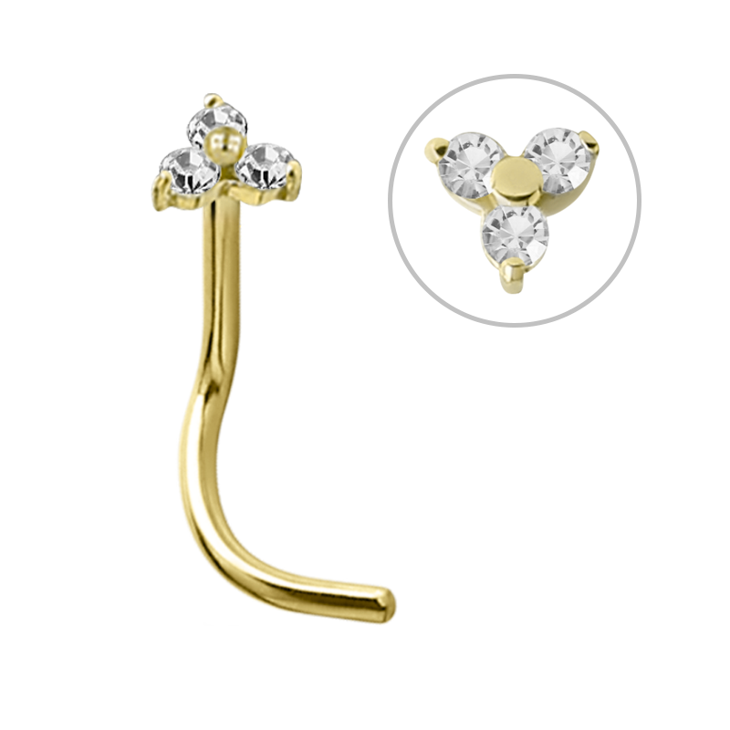 18k Gold Trinity Nose Stud with Cubic Zirconia Nostril e Cerchi