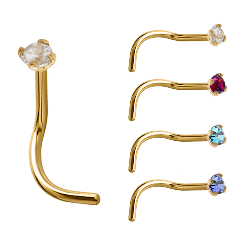 18k Gold Prong Set Jewelled Nose Stud (1.5mm Attachment) Nostril e Cerchi