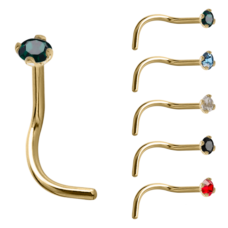 18k Gold Prong Set Jewelled Nose Stud (2.0mm Attachment) Nostril e Cerchi