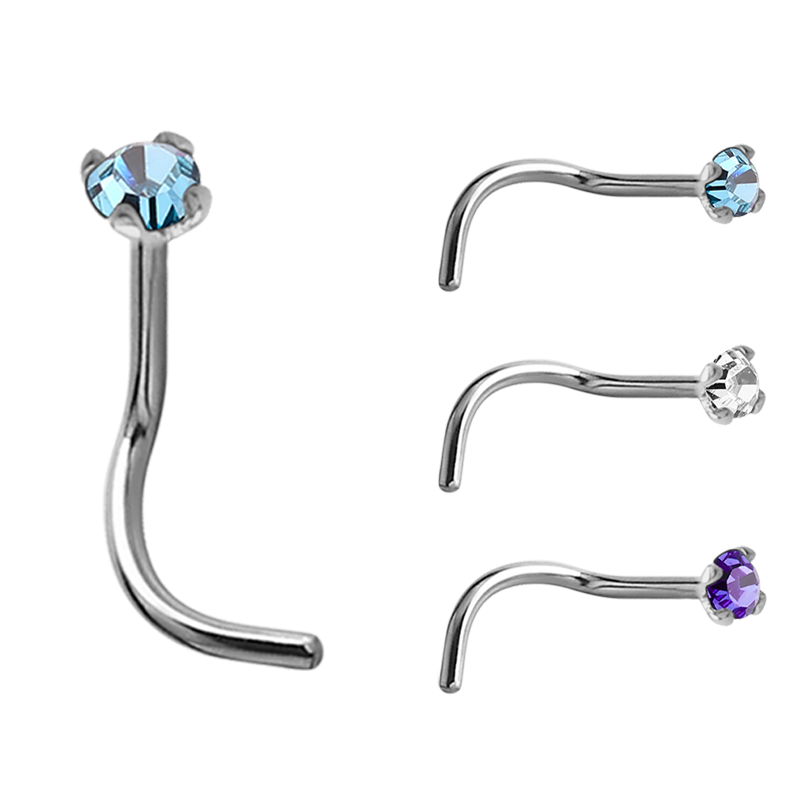 18k White Gold Prong Set Jewelled Nose Stud (1.5mm Attachment) Nostril e Cerchi