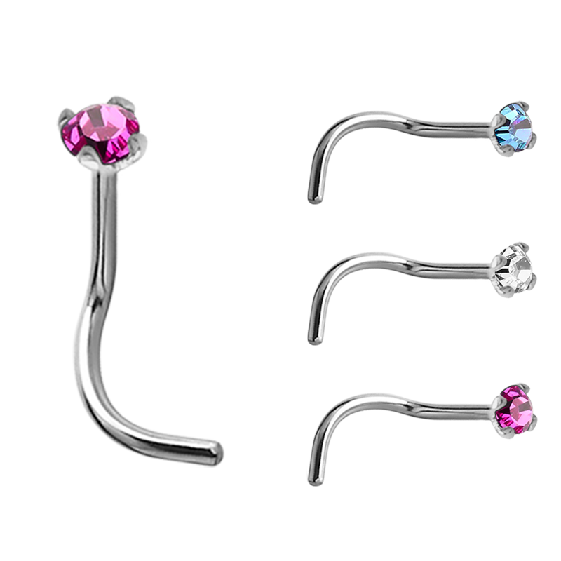 18k White Gold Prong Set Jewelled Nose Stud (2.0mm Attachment) Nostril e Cerchi