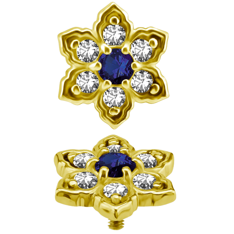 18K Gold Flower Attachment with Swarovski Crystal and Topaz (For 1.2mm Internally Threaded Jewelry) Sfere e Componenti