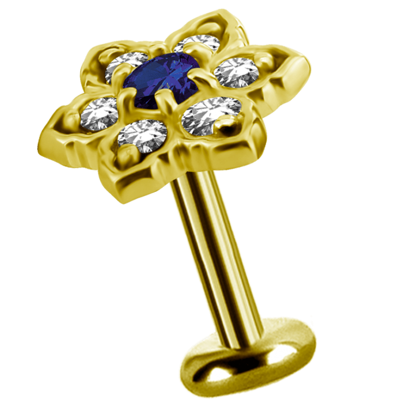 18K Gold Flower Attachment with Swarovski Crystal and Topaz (For 1.2mm Internally Threaded Jewelry) Sfere e Componenti