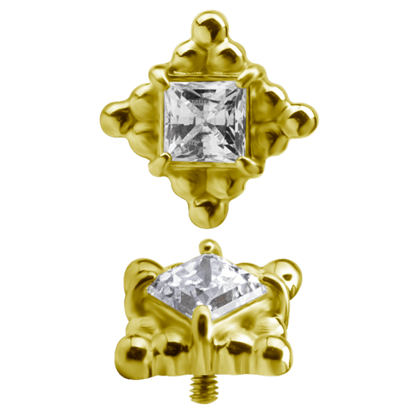 18K Gold Attachment with Princess Cut Swarovski Crystal (For 1.2mm Internally Threaded Jewelry) Sfere e Componenti