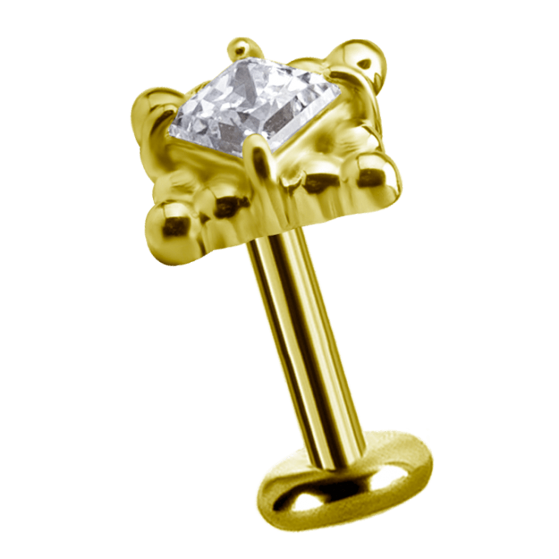 18K Gold Attachment with Princess Cut Swarovski Crystal (For 1.2mm Internally Threaded Jewelry) Sfere e Componenti