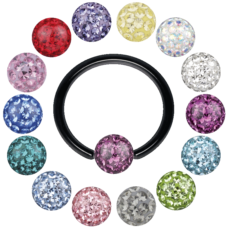 Titanium Ball Closure Ring with Clip In Crystal Ball Orecchio