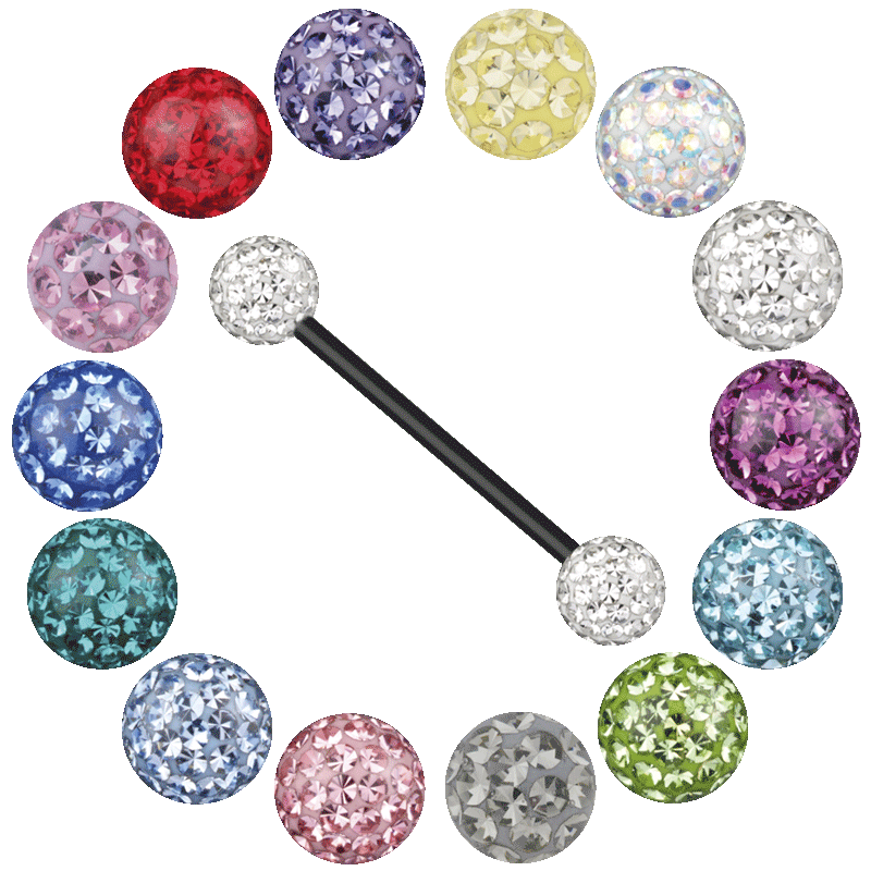 Black Titanium Micro Barbell with Crystal Balls Orecchio