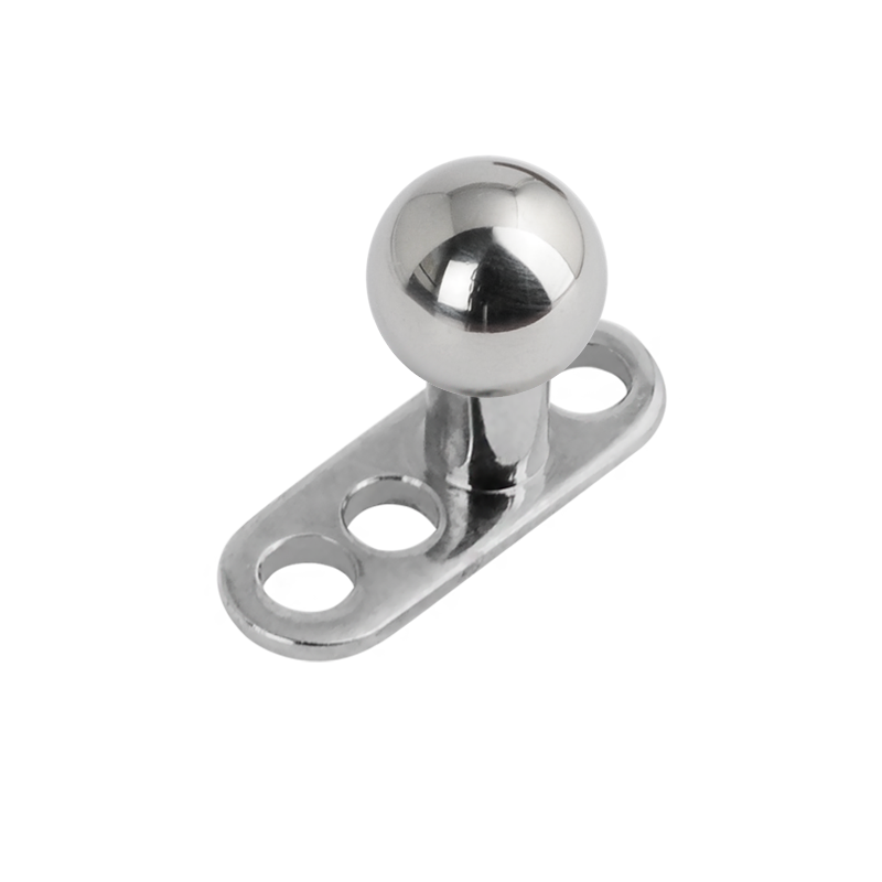 3 Hole Titanium Dermal Anchor with Ball Microdermal, Skin Diver & Surface Bar