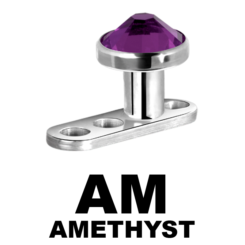 Titanium 3 Hole Dermal Anchor with Jewelled Disc (1.2mm Internally Threaded) Microdermal, Skin Diver & Surface Bar