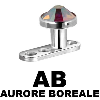 Titanium 3 Hole Dermal Anchor with Jewelled Disc (1.2mm Internally Threaded) Microdermal, Skin Diver & Surface Bar