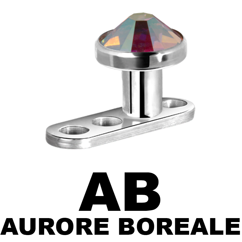 Titanium 3 Hole Dermal Anchor with Jewelled Disc (1.2mm Internally Threaded) Microdermal, Skin Diver & Surface Bar