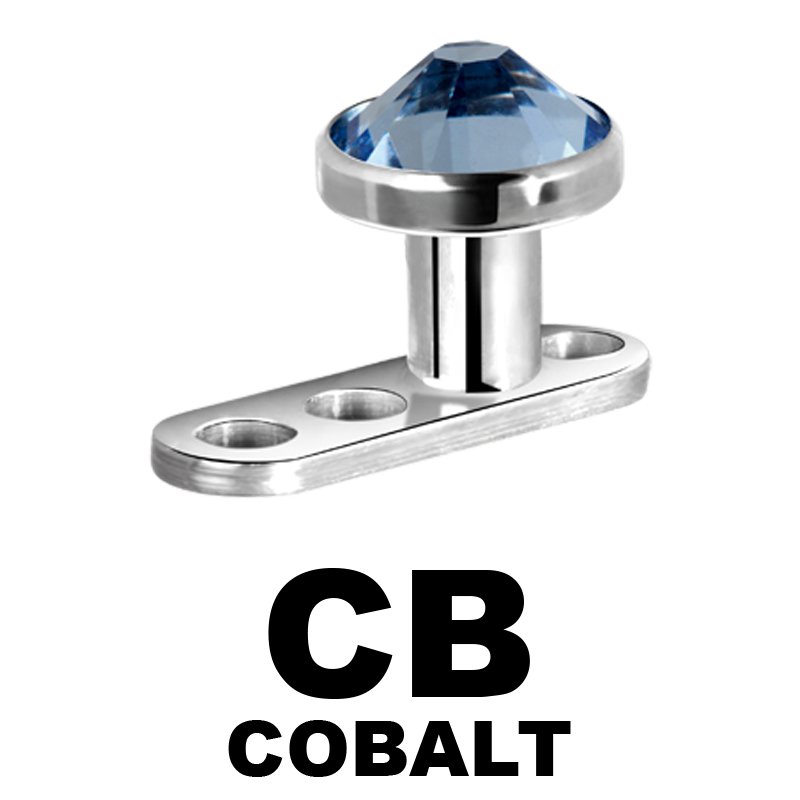 Titanium 3 Hole Dermal Anchor with Jewelled Disc (1.2mm Internally Threaded) Microdermal, Skin Diver & Surface Bar