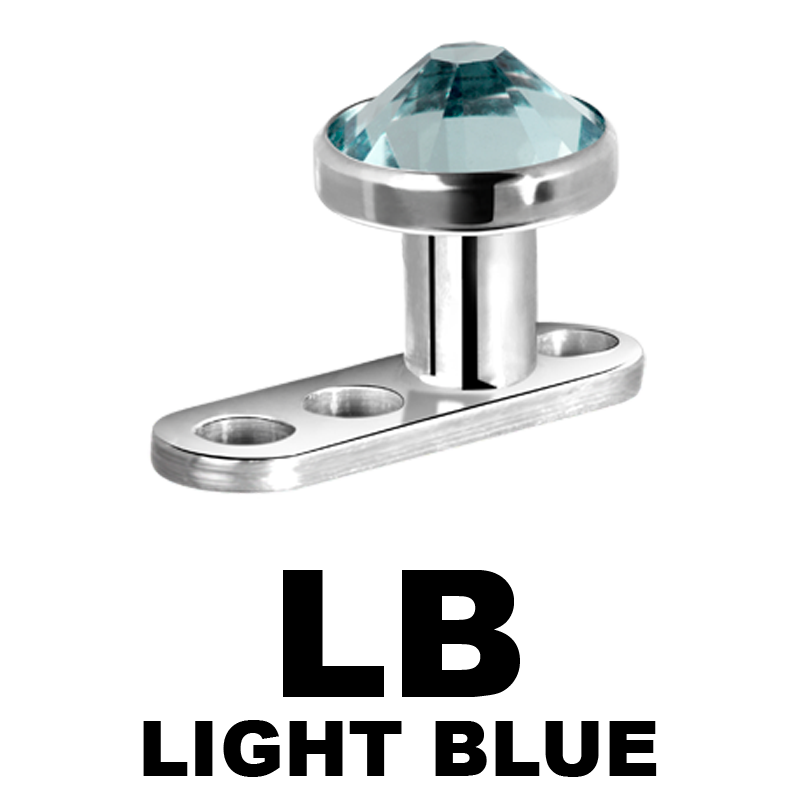 Titanium 3 Hole Dermal Anchor with Jewelled Disc (1.2mm Internally Threaded) Microdermal, Skin Diver & Surface Bar