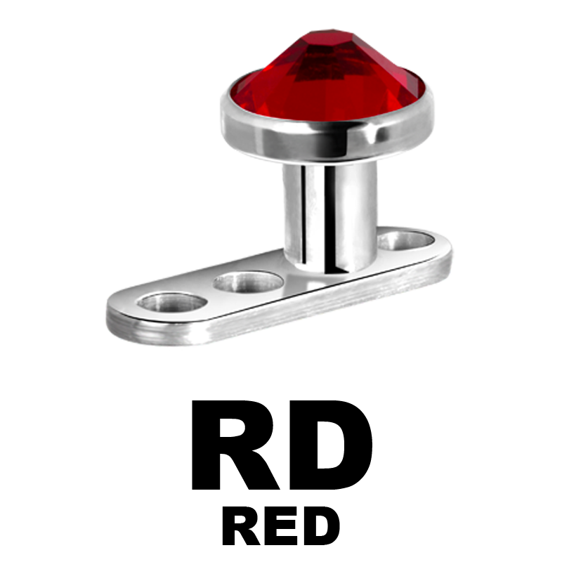 Titanium 3 Hole Dermal Anchor with Jewelled Disc (1.2mm Internally Threaded) Microdermal, Skin Diver & Surface Bar