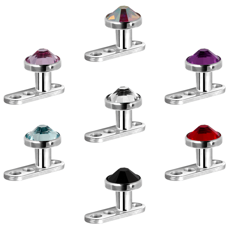 Titanium 3 Hole Dermal Anchor with Jewelled Disc (1.2mm Internally Threaded) Microdermal, Skin Diver & Surface Bar