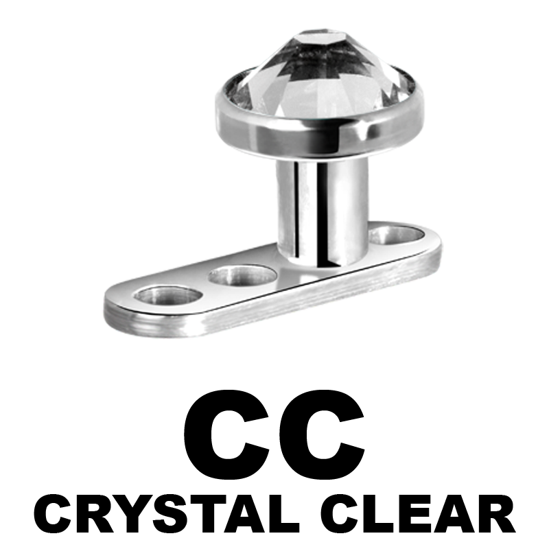 Titanium 3 Hole Dermal Anchor with Jewelled Disc (1.2mm Internally Threaded) Microdermal, Skin Diver & Surface Bar