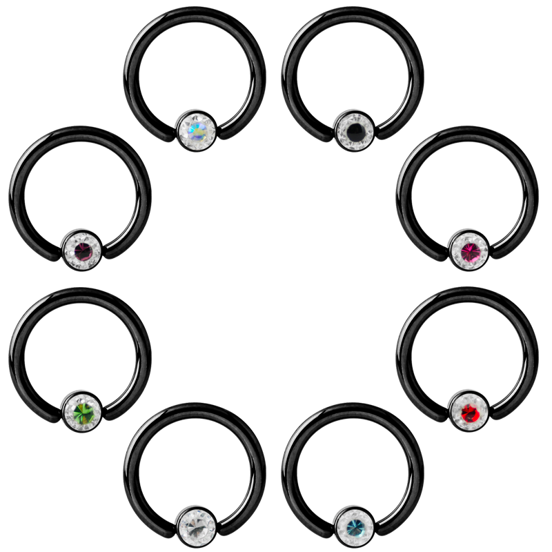 Black Steel Crystal Flat BCR for Upper Lip (4.0mm ball) Smiley Piercing