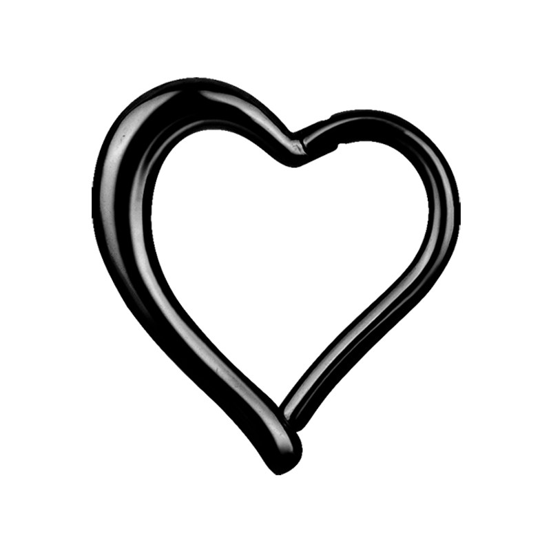 Black Steel Hinged Segment Ring Heart Shape Orecchio