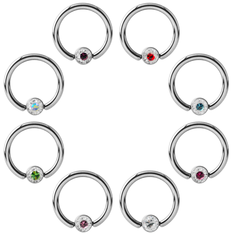 Titanium Crystal Flat BCR for Upper Lip (4.0mm ball) Smiley Piercing