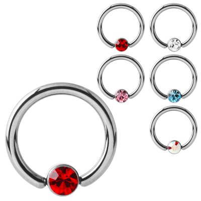 Titanium Highline Ring with Jewelled Flat Back Ball Smiley Piercing