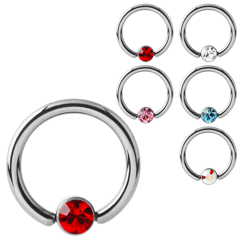 Titanium Highline Ring with Jewelled Flat Back Ball Smiley Piercing