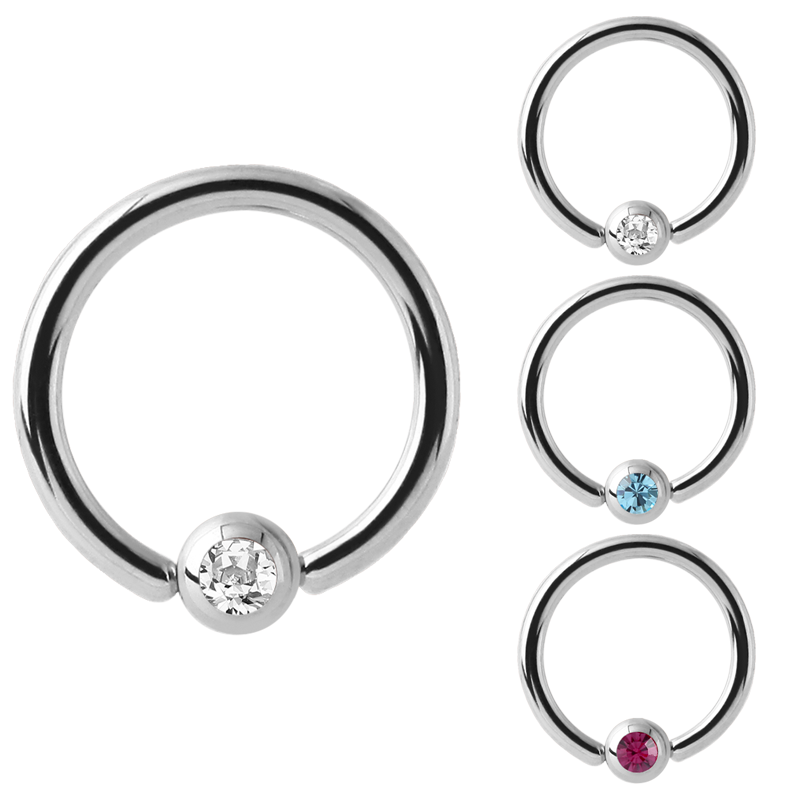 Titanium Medring with Jewelled Flat Back Ball Smiley Piercing