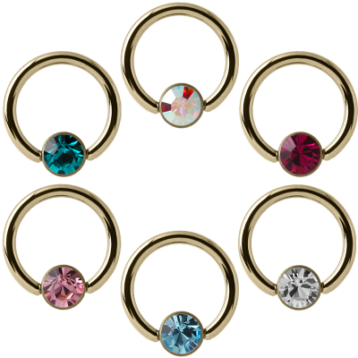 Zircon Steel Ball Closure Ring with Flat Jewelled Disc Orecchio