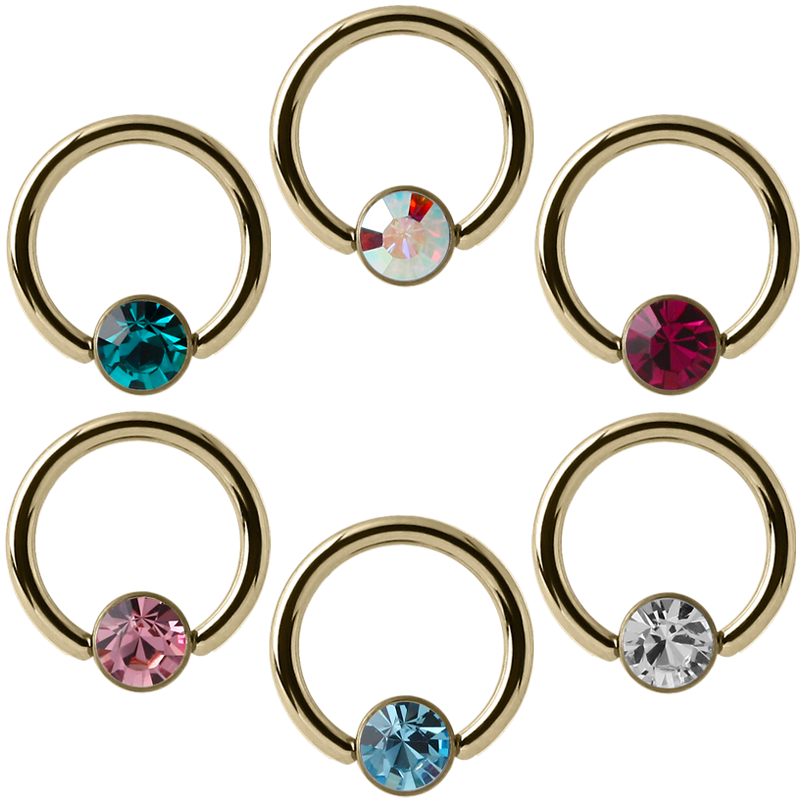 Zircon Steel Ball Closure Ring with Flat Jewelled Disc Orecchio