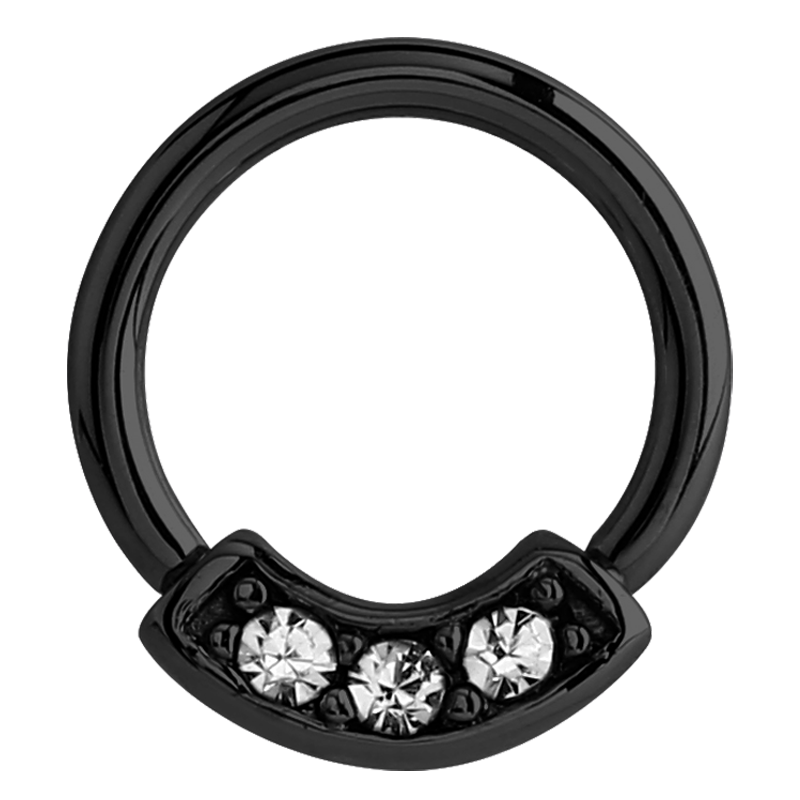 Surgical Steel Black Pvd Round Jeweled Ball Closure Ring Orecchio