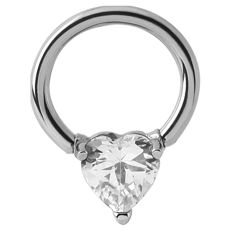 Surgical Steel Prong Set Hear Jewel Closure Ring Orecchio