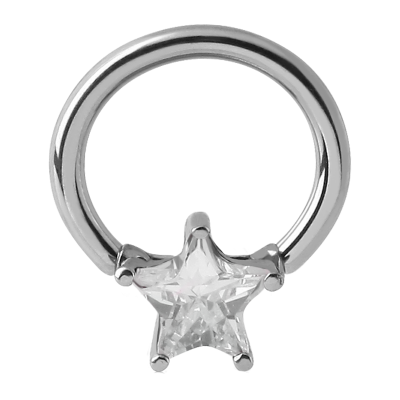 Surgical Steel Prong Set Star Jewel Closure Ring Orecchio