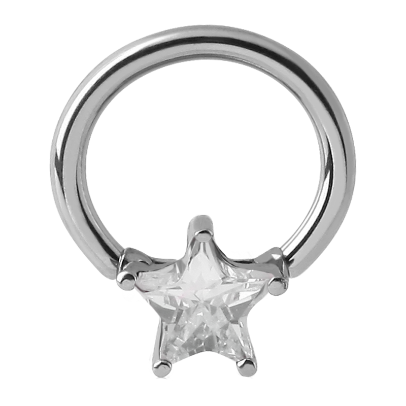 Surgical Steel Prong Set Star Jewel Closure Ring Orecchio