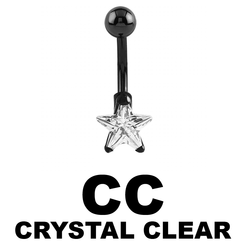 Black Steel Bananabell with 8mm Star Cubic Zirconia Prong Set Ombelico