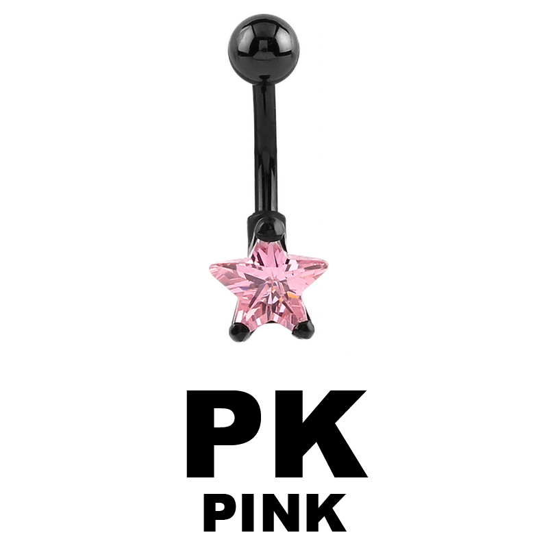 Black Steel Bananabell with 8mm Star Cubic Zirconia Prong Set Ombelico
