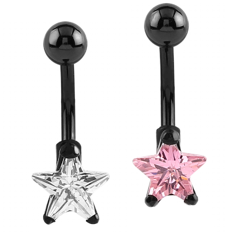 Black Steel Bananabell with 8mm Star Cubic Zirconia Prong Set Ombelico