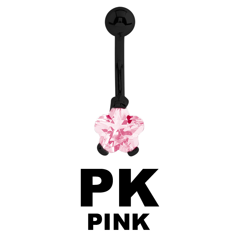 Black Steel Bananabell with 8mm Flower Cubic Zirconia Prong Set Ombelico