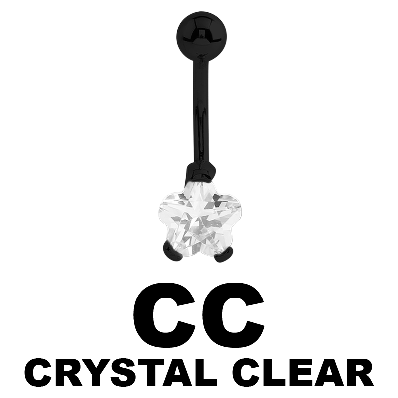 Black Steel Bananabell with 8mm Flower Cubic Zirconia Prong Set Ombelico